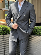 Wool Grey Pinstripe Double Breasted 2 Piece Men Formal Business Suit