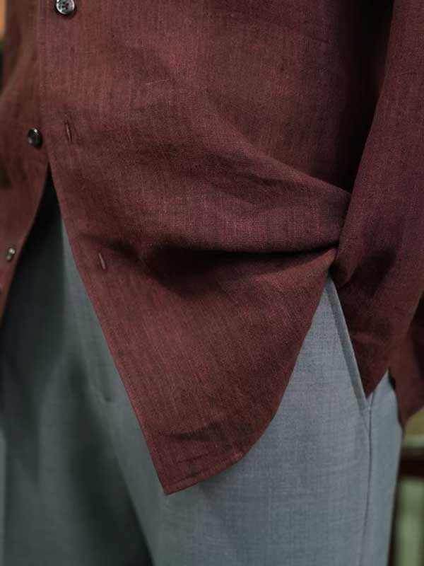 Men's Rust Brown Linen Hemp Blend Breathable Business Dress Shirt