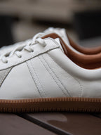 Men's White Leather Suede German Trainer Sneakers Walking Shoes