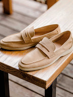 Men’s Beige Genuine Suede Penny Loafers