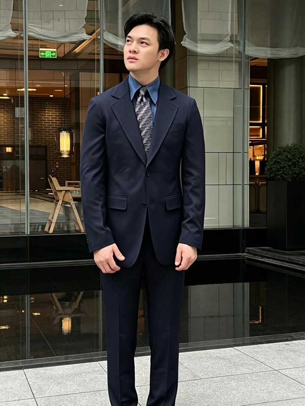 Men 100% Wool Pinstripe Double Breasted Suit Set