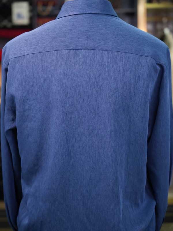 Blue Lyocell Viscose Linen Blend Men's Long Sleeve Dress Shirt