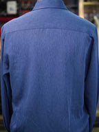 Blue Lyocell Viscose Linen Blend Men's Long Sleeve Dress Shirt
