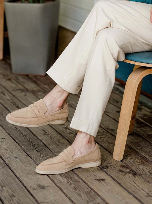Men’s Beige Genuine Suede Penny Loafers
