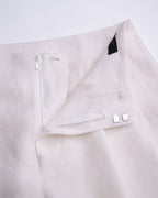 High Waist Pleated 100 Heavyweight Linen White Wide Leg Cropped Pants