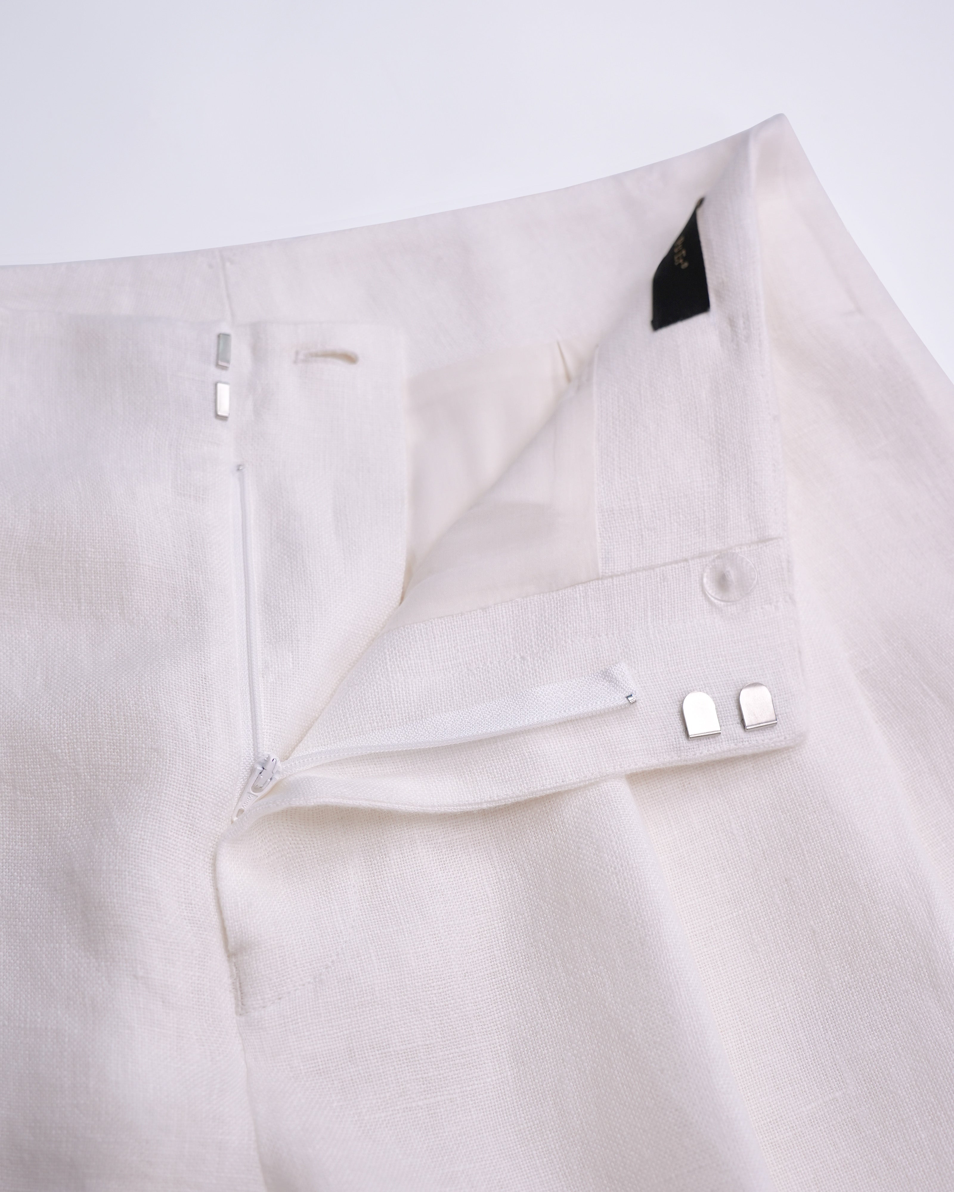 High Waist Pleated 100 Heavyweight Linen White Wide Leg Cropped Pants