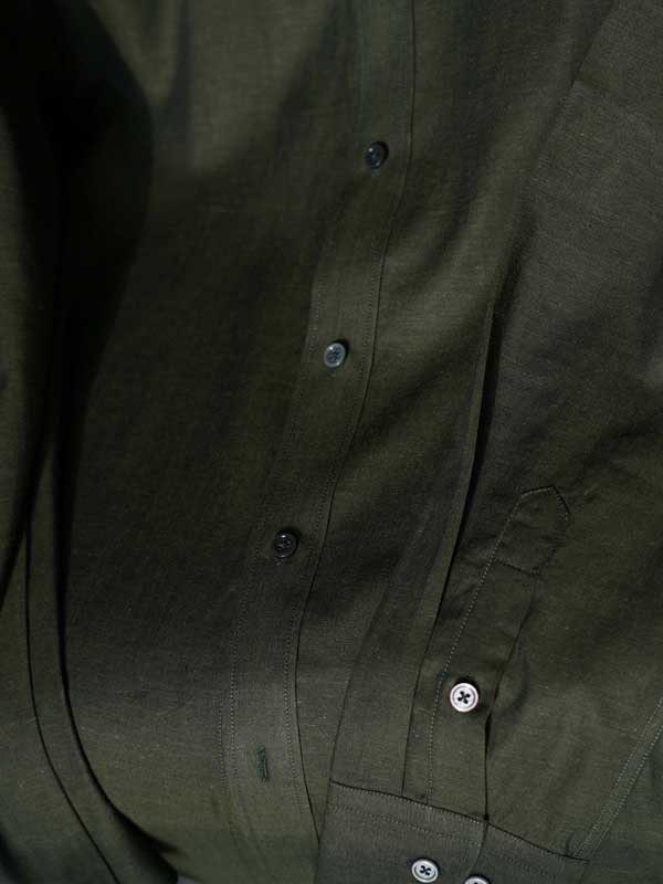 Men's Dark Green Silk Ramie Cotton Tencel Breathable Shirt