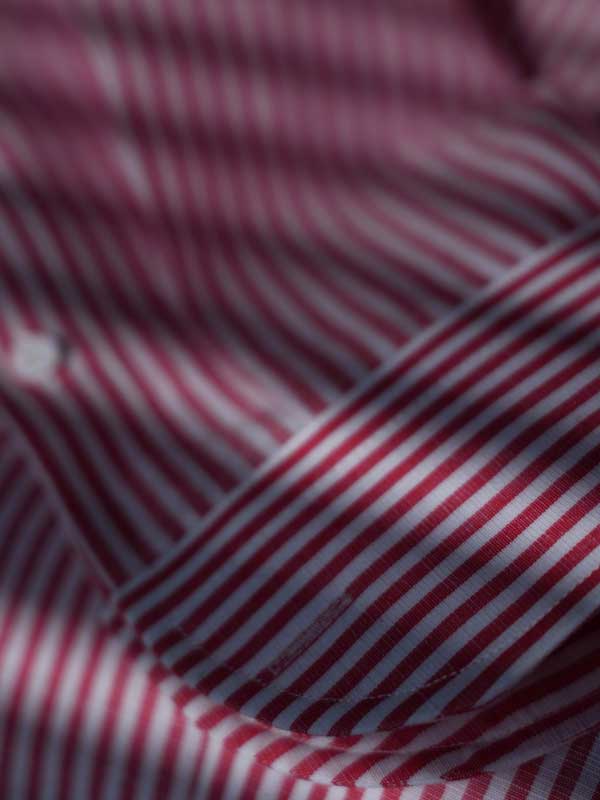 Men's Red White Vertical Striped Linen Cotton Long Sleeve Dress Shirt