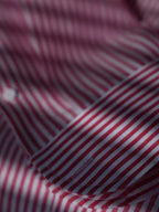 Men's Red White Vertical Striped Linen Cotton Long Sleeve Dress Shirt
