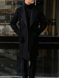 Men's Winter Textured Black Long Wool Overcoat