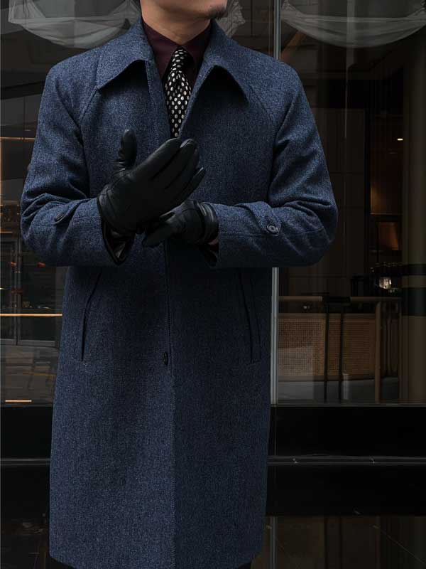 Men's Winter Textured Blue Long Wool Overcoat