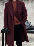 Men's Winter Textured Burgundy Long Wool Overcoat