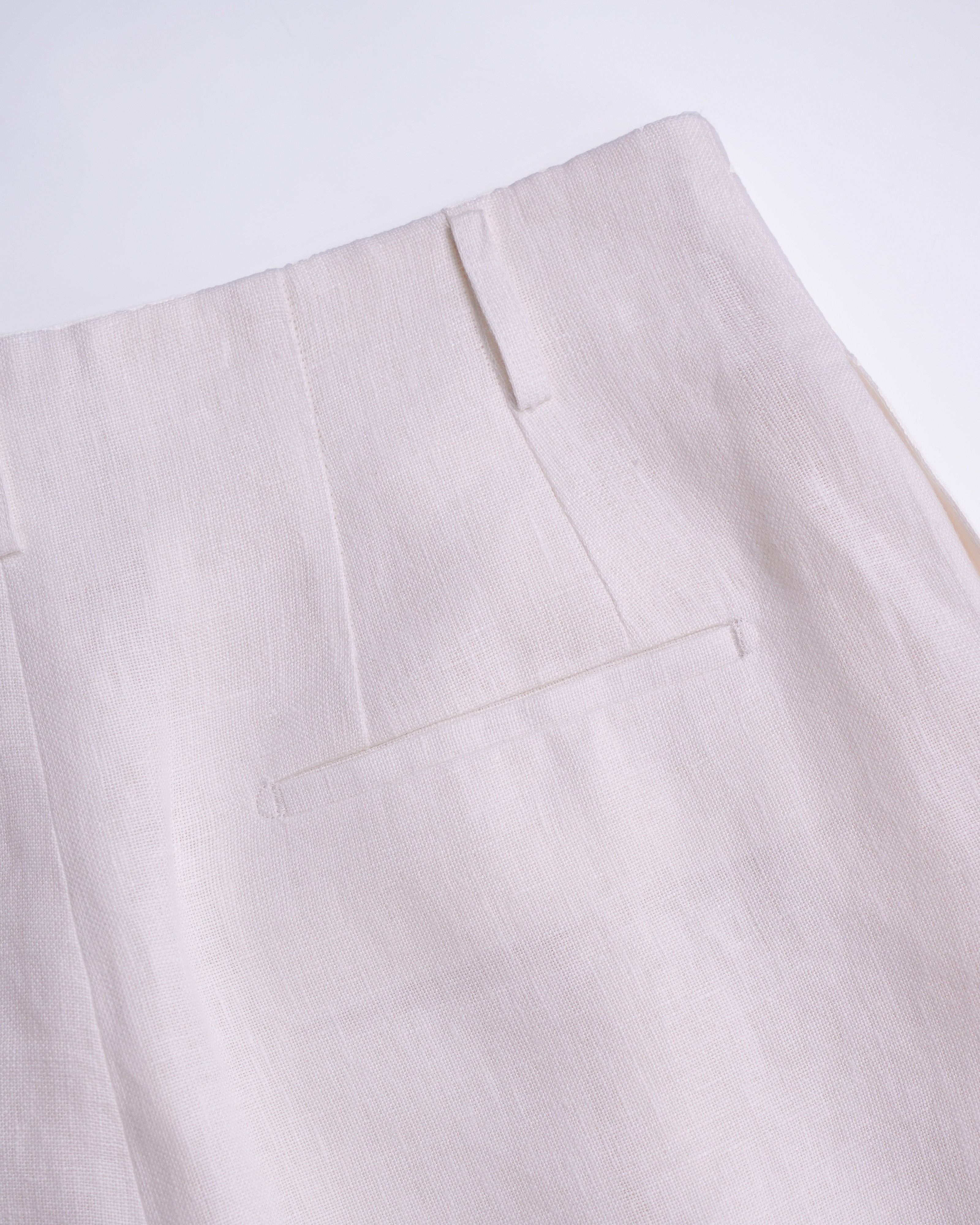 High Waist Pleated 100 Heavyweight Linen White Wide Leg Cropped Pants