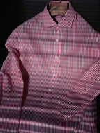 Men's Red White Vertical Striped Linen Cotton Long Sleeve Dress Shirt
