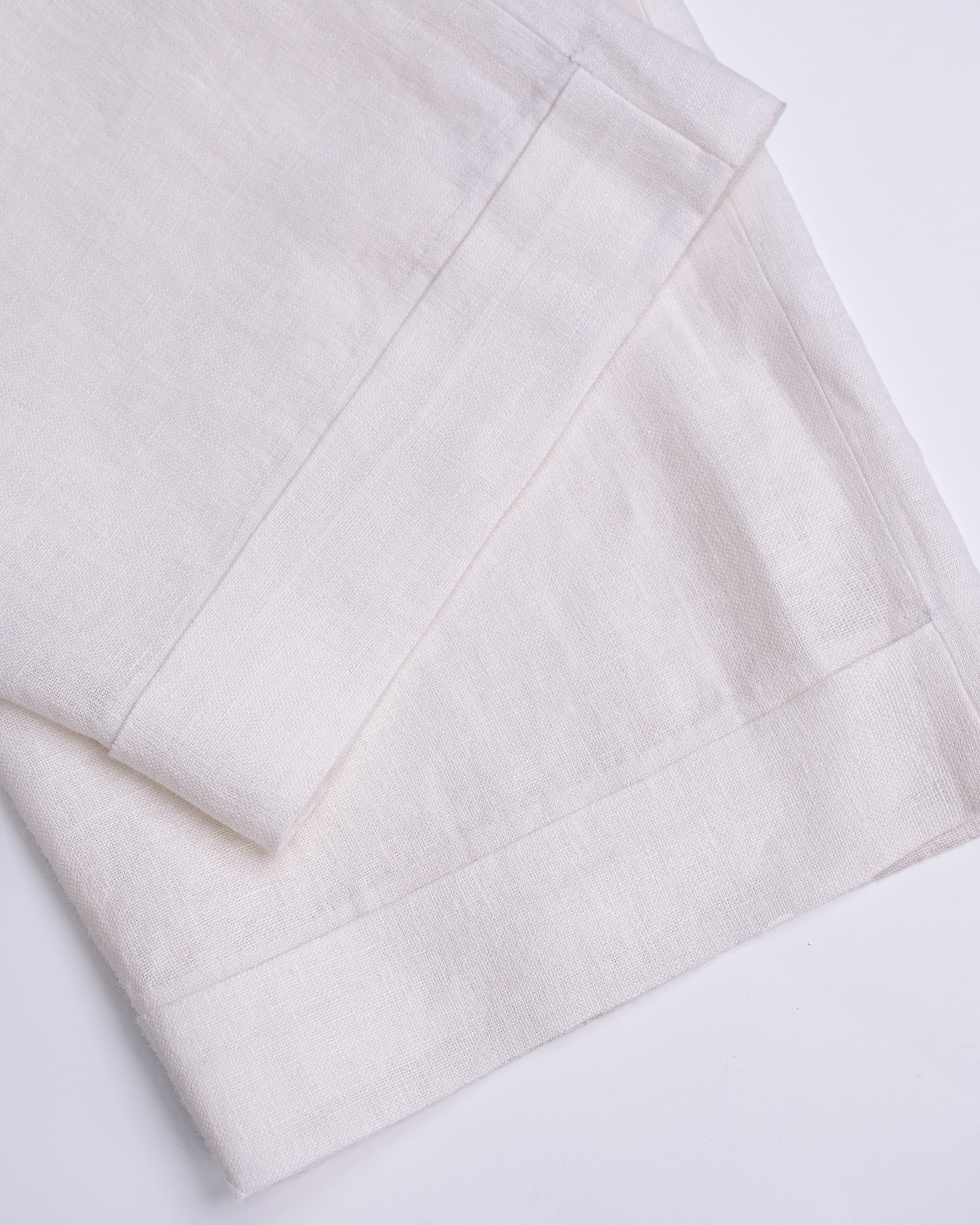 High Waist Pleated 100 Heavyweight Linen White Wide Leg Cropped Pants