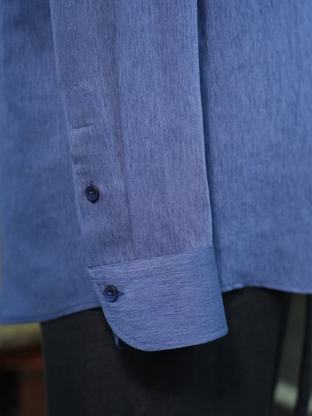Blue Lyocell Viscose Linen Blend Men's Long Sleeve Dress Shirt