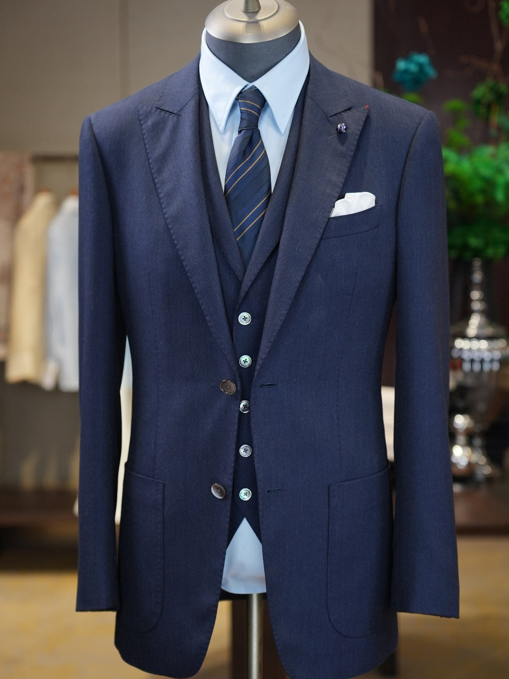 Navy Peak Lapel Blazer | 100% Italian Imported Wool Tailored Jacket, In-House Designer & Factory Direct