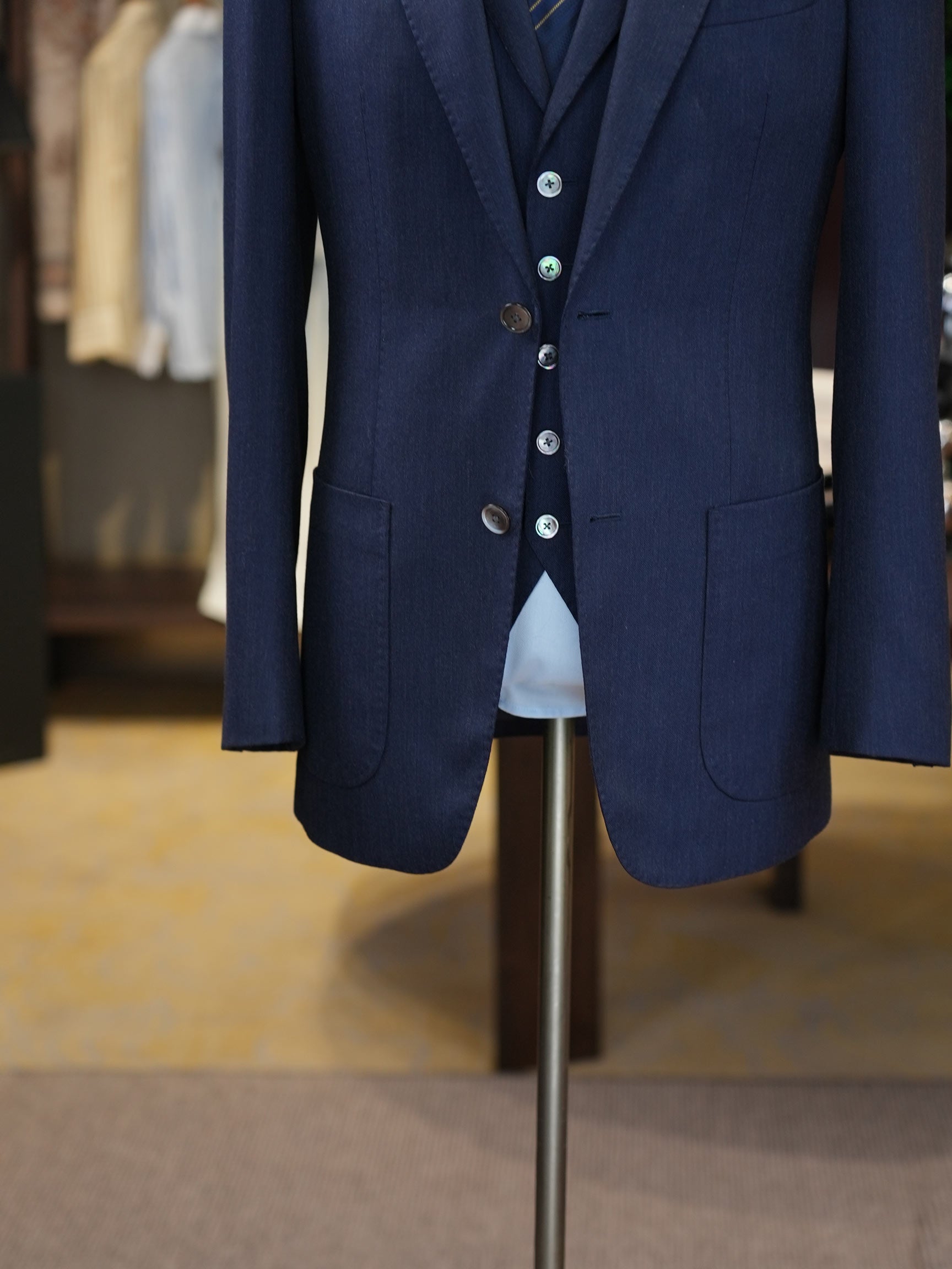 Navy Peak Lapel Blazer | 100% Italian Imported Wool Tailored Jacket, In-House Designer & Factory Direct