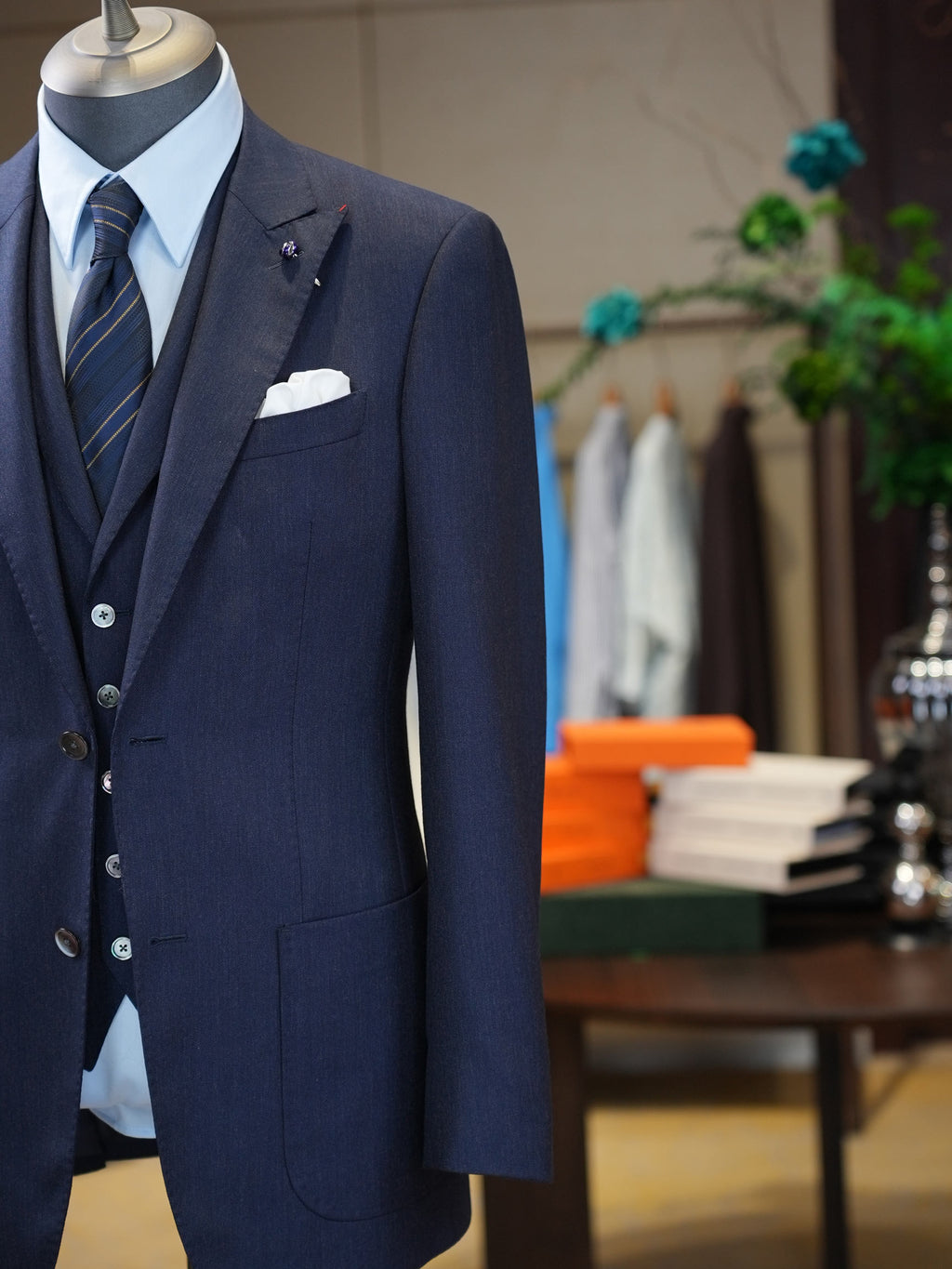 Navy Peak Lapel Blazer | 100% Italian Imported Wool Tailored Jacket, In-House Designer & Factory Direct
