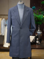 Men’s Grey Prince of Wales Check 100% Wool Overcoat Notch Lapel Mid-Length Wool Coat for Business Smart Casual
