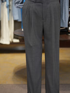 Men’s Dark Grey 100% Wool Double‑Pleat Tapered Trousers
