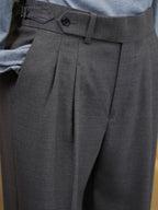 Men’s Dark Grey 100% Wool Double‑Pleat Tapered Trousers