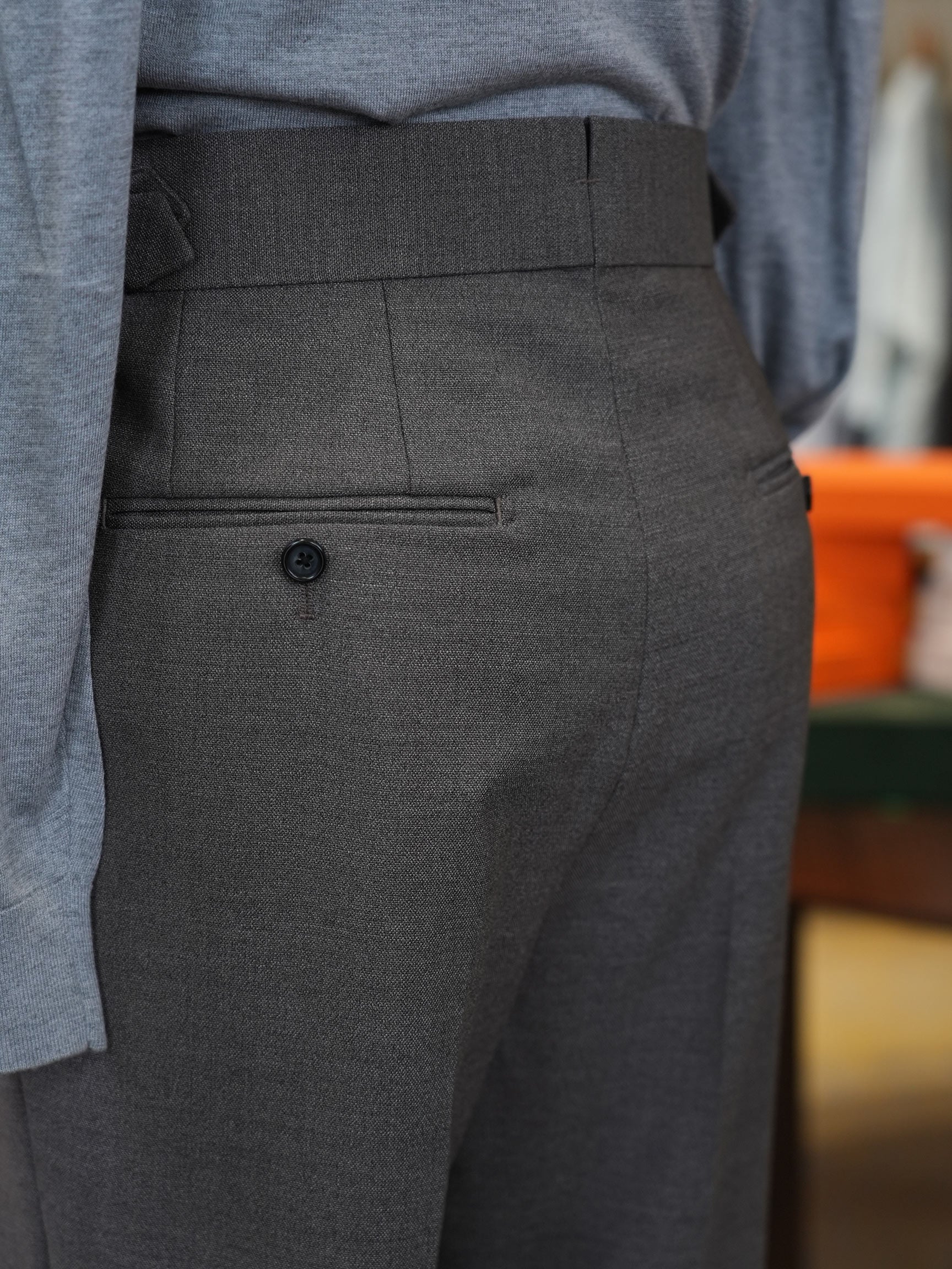 Men’s Dark Grey 100% Wool Double‑Pleat Tapered Trousers