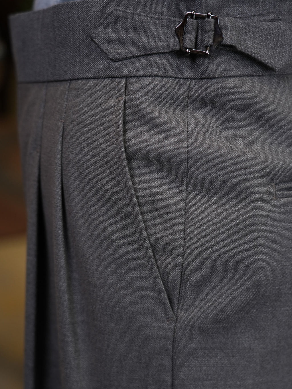 Men’s Dark Grey 100% Wool Double‑Pleat Tapered Trousers
