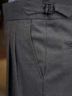 Men’s Dark Grey 100% Wool Double‑Pleat Tapered Trousers