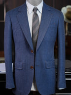 Denim Blue 100% Wool Notch Lapel Blazer
