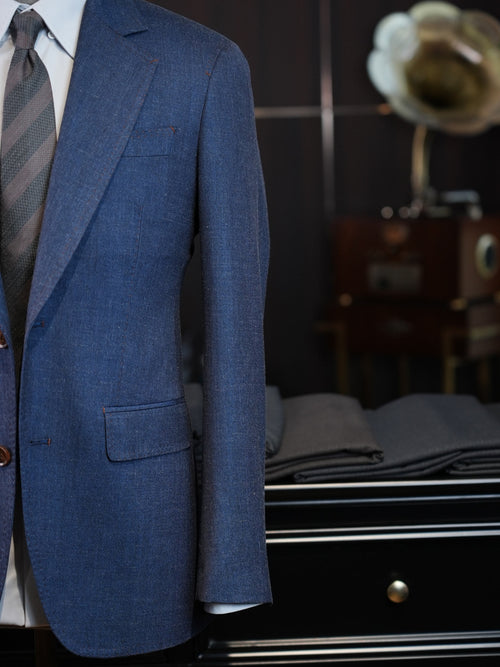 Denim Blue 100% Wool Notch Lapel Blazer