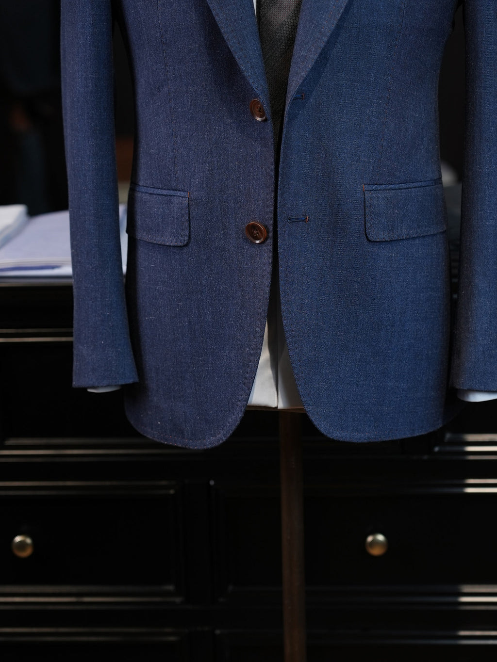 Denim Blue 100% Wool Notch Lapel Blazer