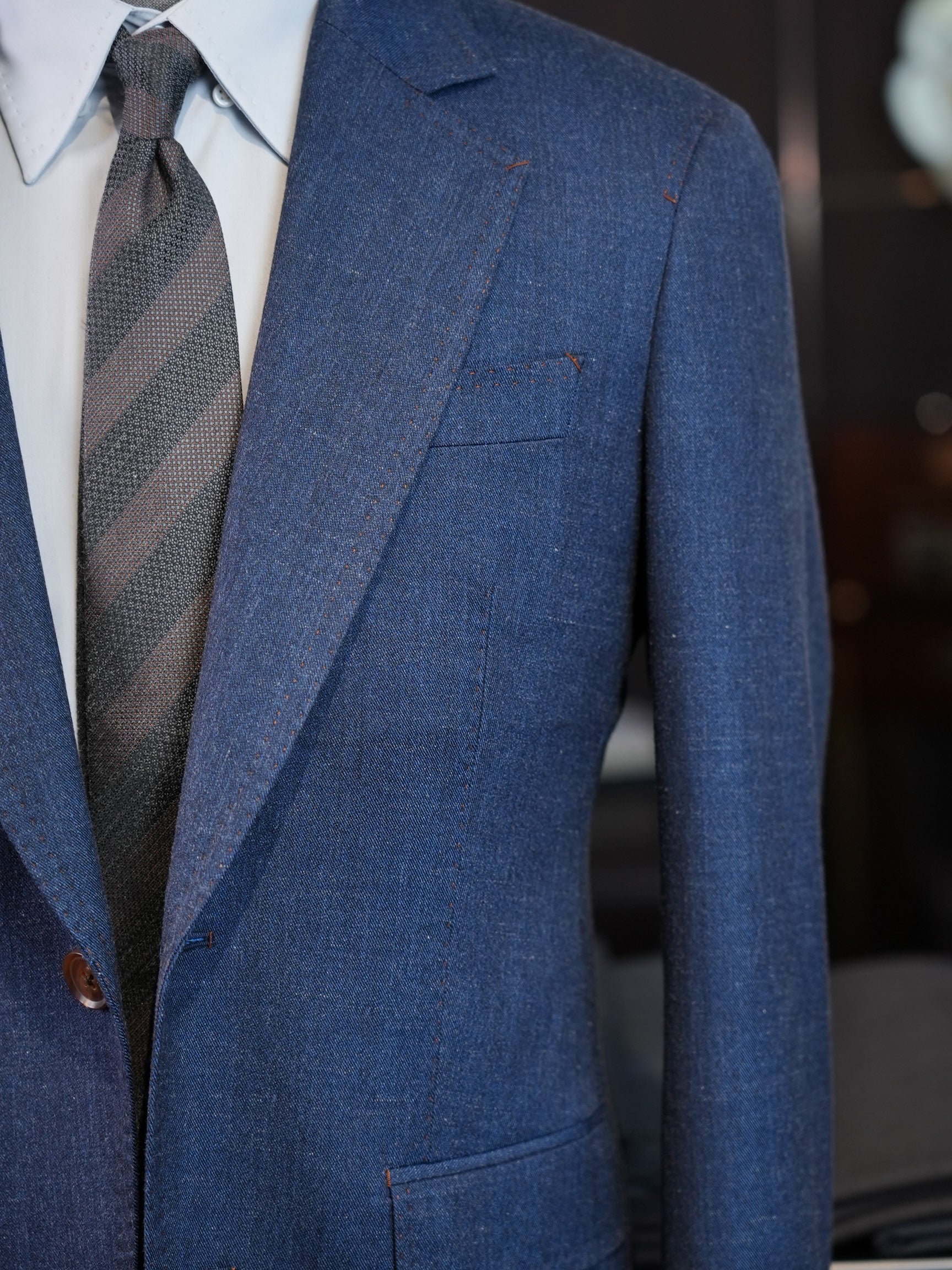 Denim Blue 100% Wool Notch Lapel Blazer