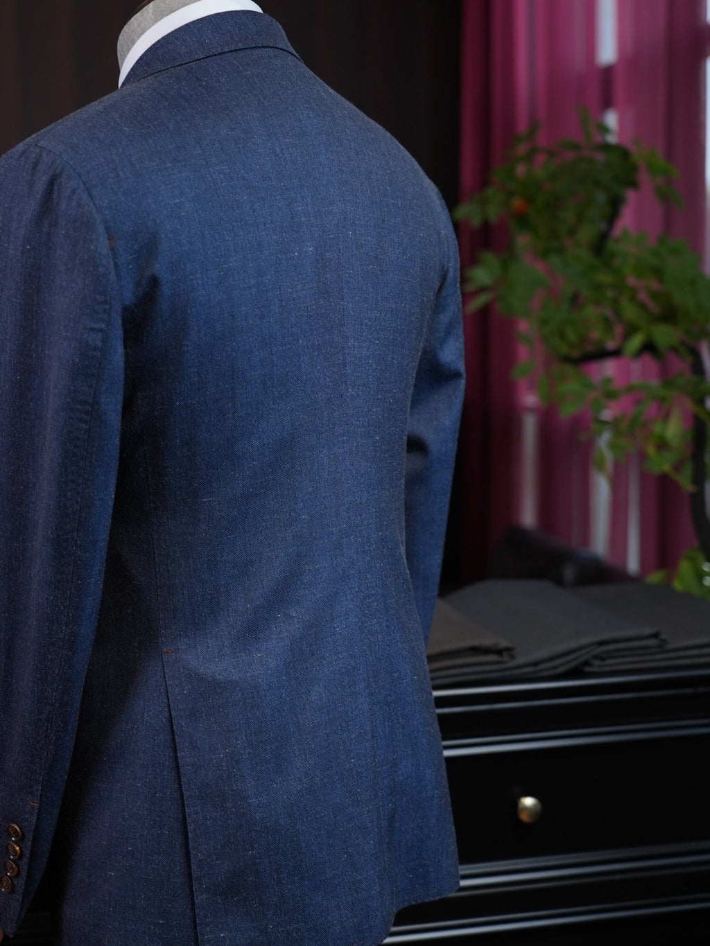 Denim Blue 100% Wool Notch Lapel Blazer