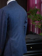Denim Blue 100% Wool Notch Lapel Blazer
