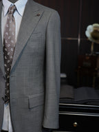 Medium Grey Plain Weave 100% Pure Wool Two-Piece Suit Jacket, Peak Lapel Formal Blazer for Asian Gentlemen