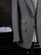 Medium Grey Plain Weave 100% Pure Wool Two-Piece Suit Jacket, Peak Lapel Formal Blazer for Asian Gentlemen