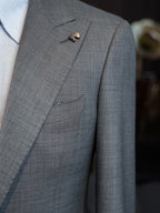 Medium Grey Plain Weave 100% Pure Wool Two-Piece Suit Jacket, Peak Lapel Formal Blazer for Asian Gentlemen