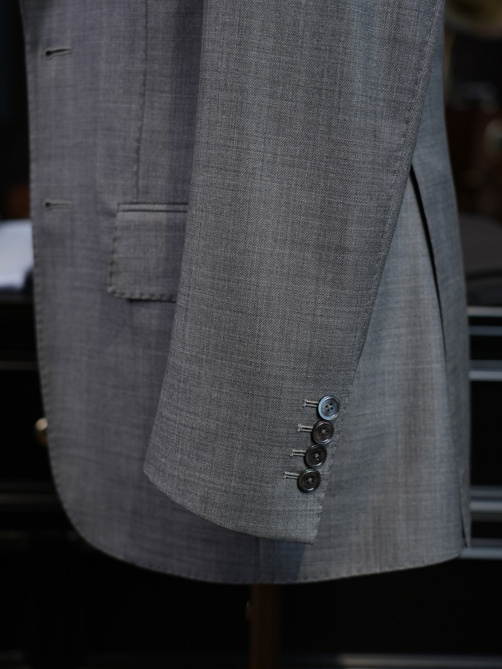 Medium Grey Plain Weave 100% Pure Wool Two-Piece Suit Jacket, Peak Lapel Formal Blazer for Asian Gentlemen
