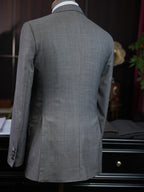 Medium Grey Plain Weave 100% Pure Wool Two-Piece Suit Jacket, Peak Lapel Formal Blazer for Asian Gentlemen