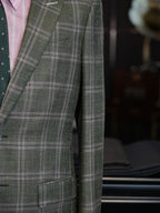 Italian Import 100% Linen Green Windowpane Plaid Unlined Sport Coat, Two Button Lightweight Summer Blazer