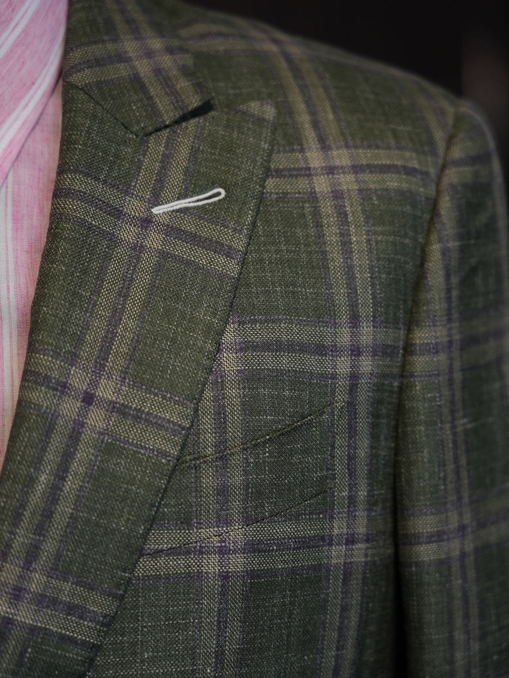 Italian Import 100% Linen Green Windowpane Plaid Unlined Sport Coat, Two Button Lightweight Summer Blazer