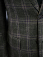 Italian Import 100% Linen Green Windowpane Plaid Unlined Sport Coat, Two Button Lightweight Summer Blazer