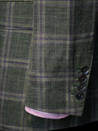 Italian Import 100% Linen Green Windowpane Plaid Unlined Sport Coat, Two Button Lightweight Summer Blazer