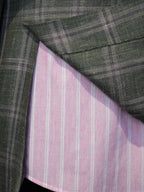 Italian Import 100% Linen Green Windowpane Plaid Unlined Sport Coat, Two Button Lightweight Summer Blazer