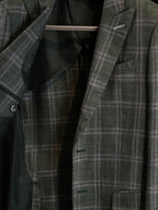 Italian Import 100% Linen Green Windowpane Plaid Unlined Sport Coat, Two Button Lightweight Summer Blazer