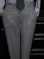 Men’s Grey 100% Wool Flannel High‑Waisted Tapered Trousers
