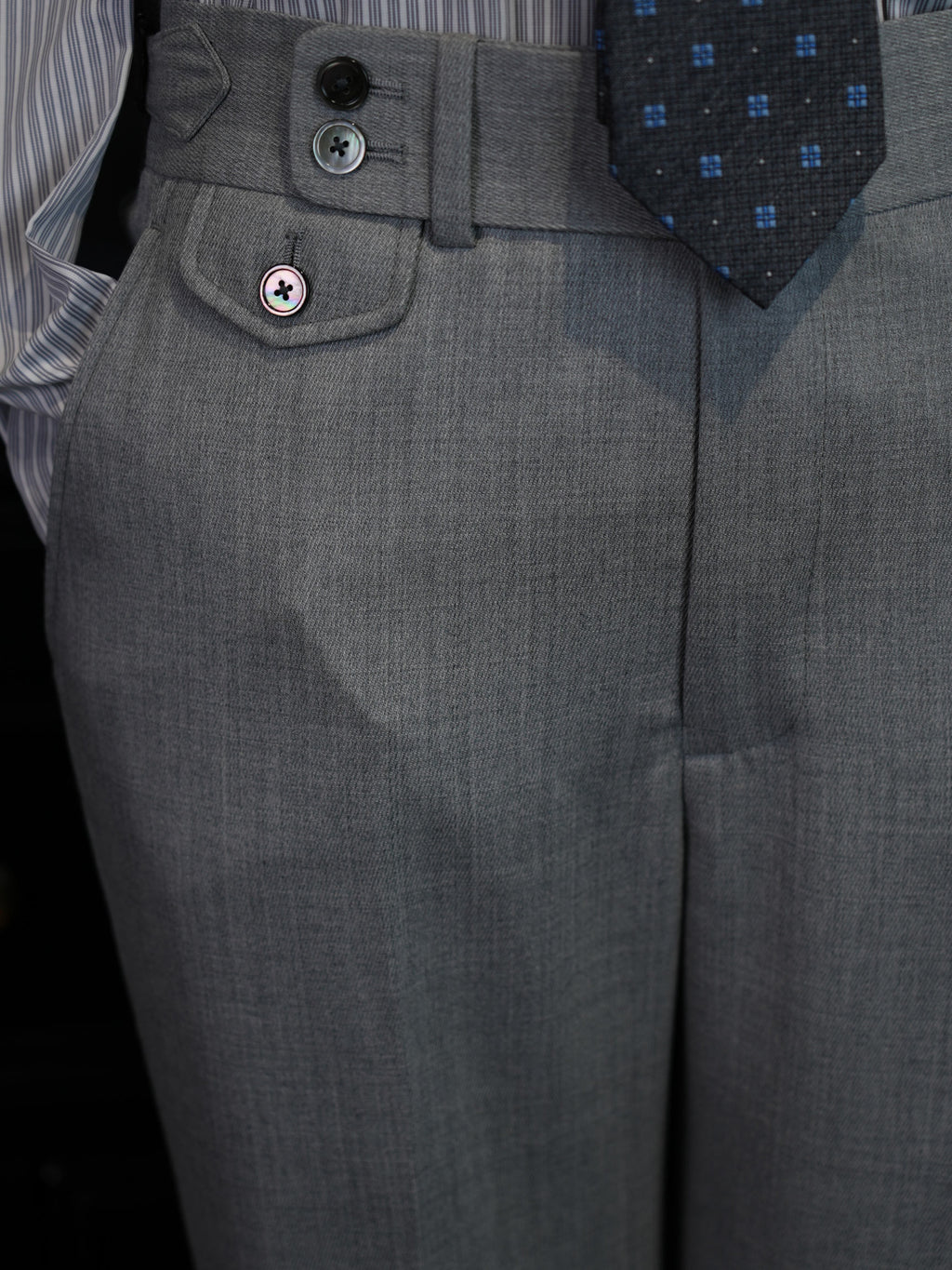 Men’s Grey 100% Wool Flannel High‑Waisted Tapered Trousers