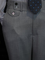 Men’s Grey 100% Wool Flannel High‑Waisted Tapered Trousers