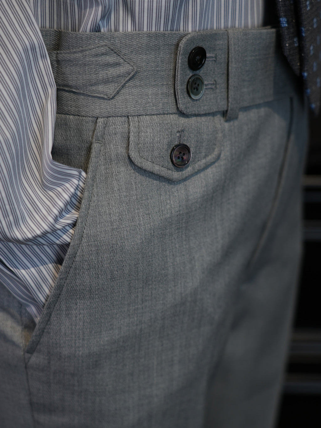 Men’s Grey 100% Wool Flannel High‑Waisted Tapered Trousers
